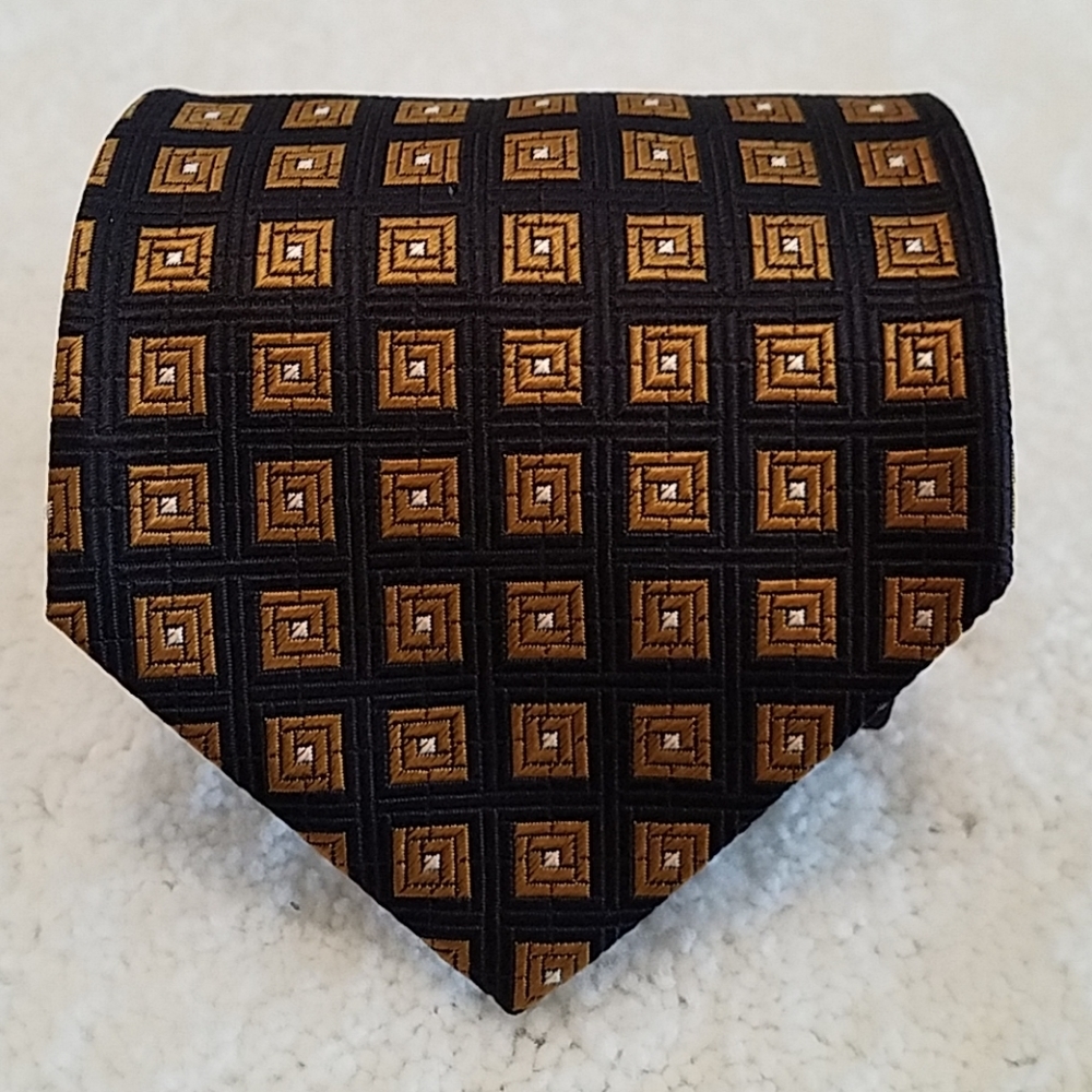 ECHO Gold & Black Geometric 100% Silk Necktie